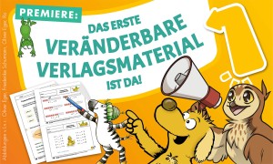 Das Zebra vom Zebra Lehrwerk und andere Maskottchen jubilieren auf diesem farbenfrohen Titelbild, dass es jetzt eine Kooperation mit Klett gibt.