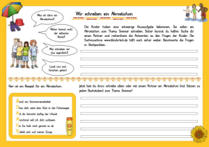 Ein buntes Arbeitsblatt zu Sommer-Akrostichons, kindgerecht bebildert.