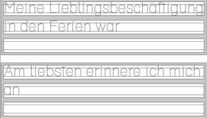 Die Druckschrift Süd in einer gepunkteten Variante auf einem Lineaturbogen. Im Beispielsatz geht es um die Ferien.